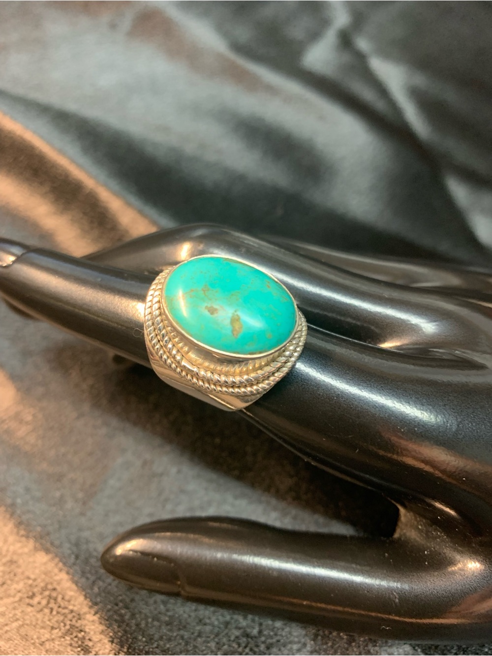 Hand Crafted Turquoise Silver Ring - Bright Teal Stone